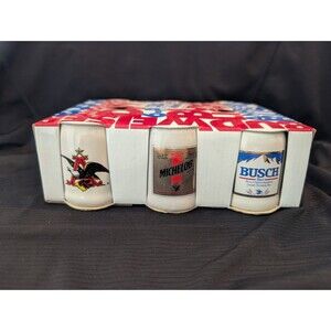 1991 Anheuser Busch "Six Pack Minis" Ceramic Beer Steins Mugs Bud Michelob NIB